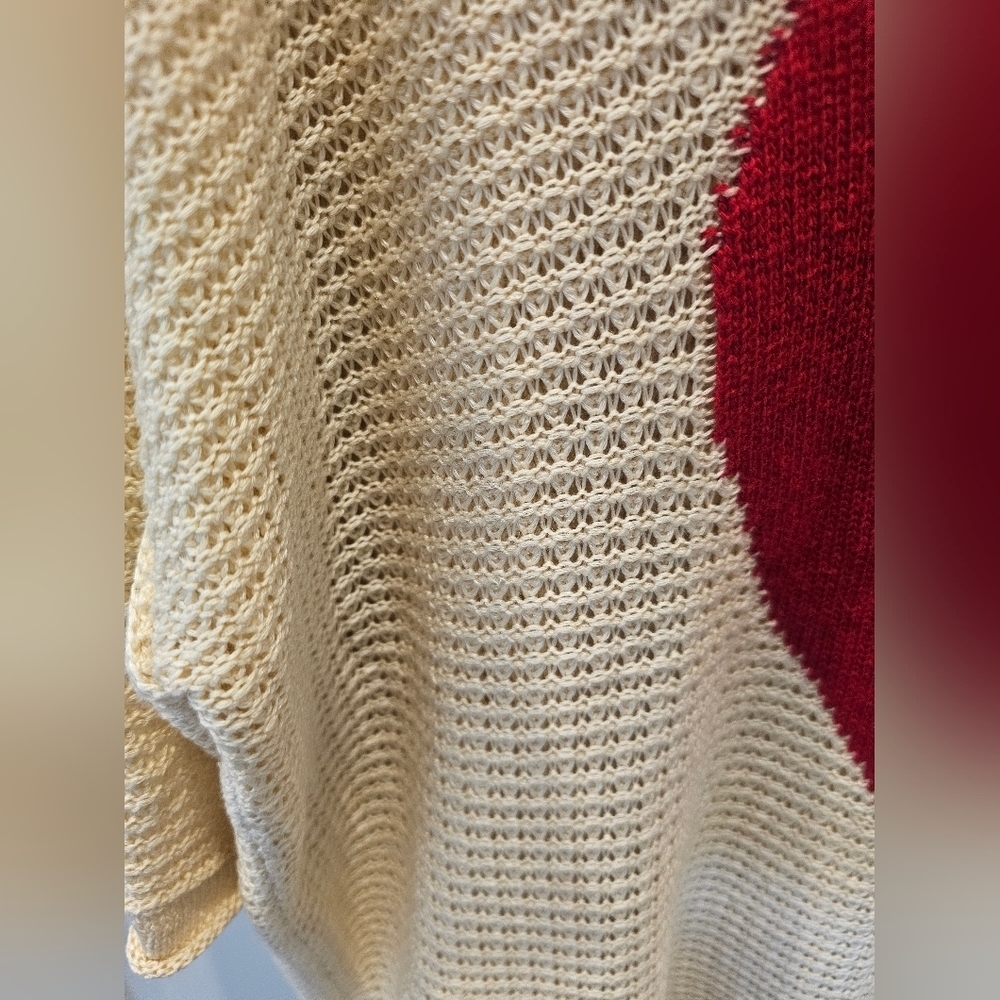 Collection by Cezele Cream Knit Sweater Women’s S Red Heart V-Neck Pullover - Picture 3 of 10